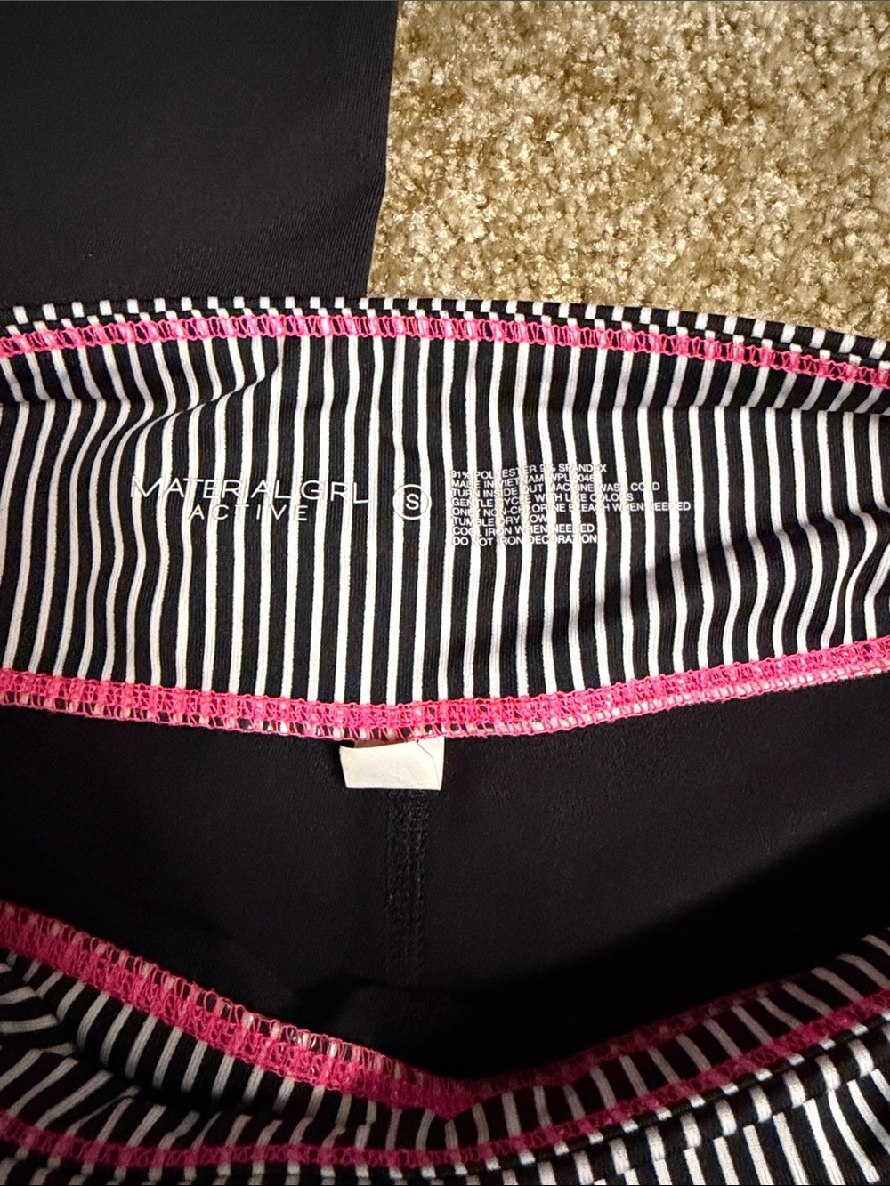 Material Girl Black & Hot Pink Colorblock Active Leggings with White Accents - Picture 2 of 3